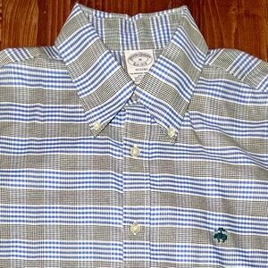 Brooks Brothers long sleeve button down sport shirt blue green white plaid med.